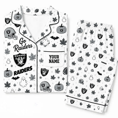[SPECIAL OFFER] NEW CUSTOMIZED NFL07 LVR LAS VEGAS RAIDERS HALLOWEEN LONG PAJAMAS SET