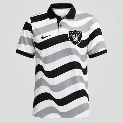 [SPECIAL OFFER] NEW CUSTOMIZED NFL07 LVR LAS VEGAS RAIDERS STRIPED POLO SHIRT