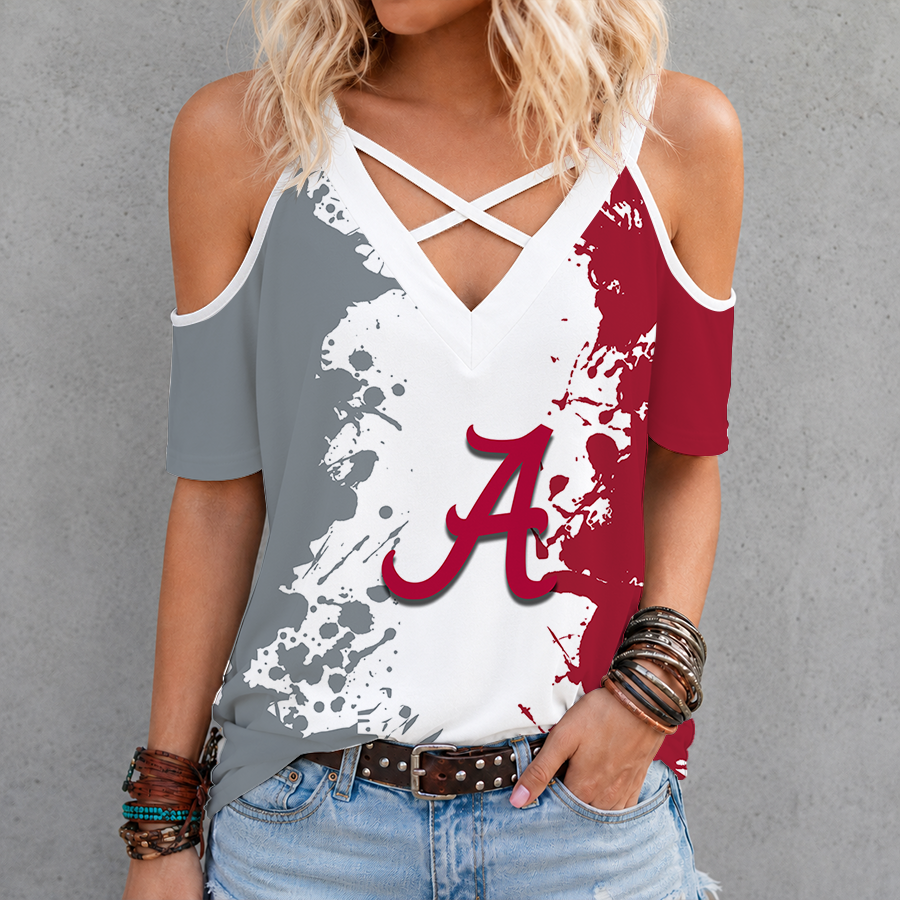 [FAN FAVORITE] NEW CUSTOMIZED NCAA FBS08 ABC ALABAMA CRIMSON TIDE CRISS CROSS V-NECK TOP