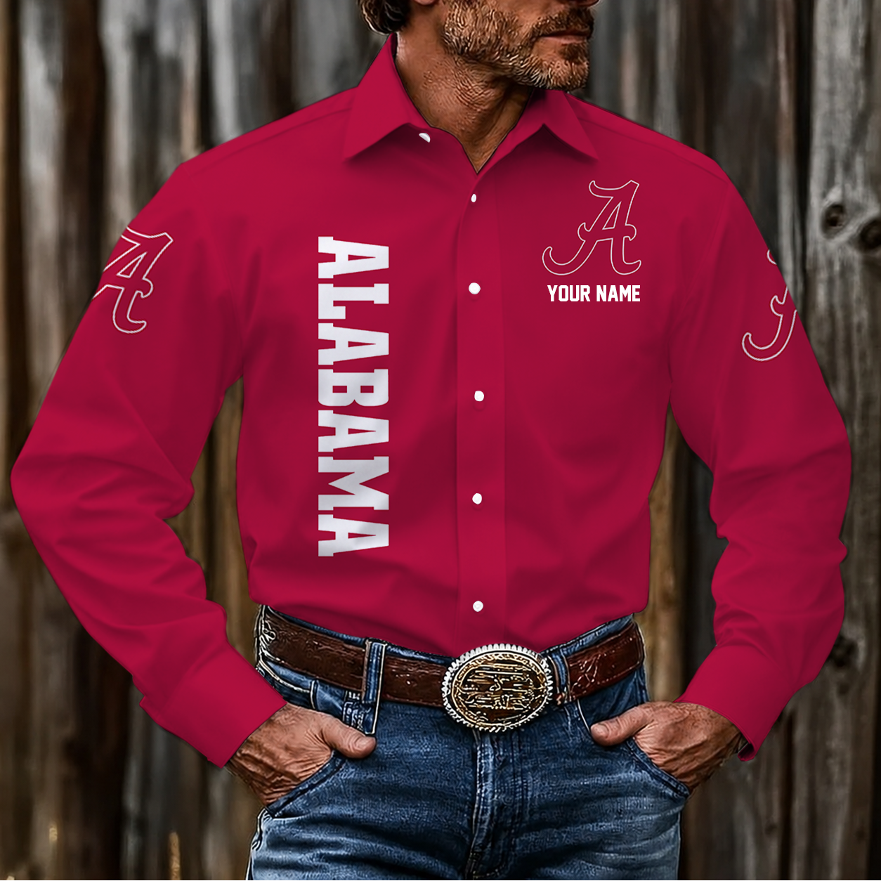 LIMITED EDITION - NEW CUSTOMIZED NCAA FBS08 ABC ALABAMA CRIMSON TIDE MEN'S LONG SLEEVE BUTTON-UP SHIRT