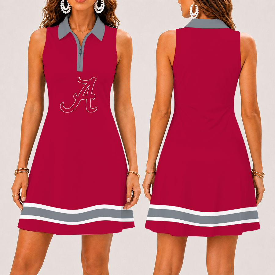 [FAN FAVORITE] NEW CUSTOMIZED NCAA FBS08 ABC ALABAMA CRIMSON TIDE WOMEN'S ZIP SLEEVELESS POLO DRESS