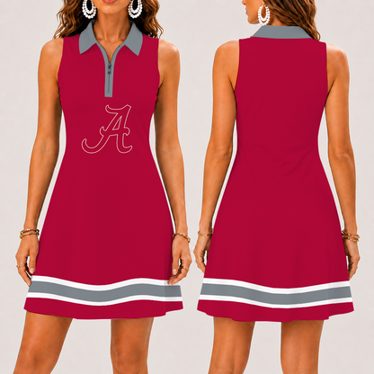 [FAN FAVORITE] NEW CUSTOMIZED NCAA FBS08 ABC ALABAMA CRIMSON TIDE WOMEN'S ZIP SLEEVELESS POLO DRESS