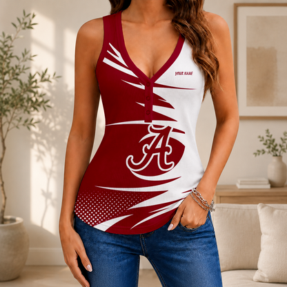 [FAN FAVORITE] NEW CUSTOMIZED NCAA FBS08 ABC ALABAMA CRIMSON TIDE WOMEN'S V-NECK TANK TOP