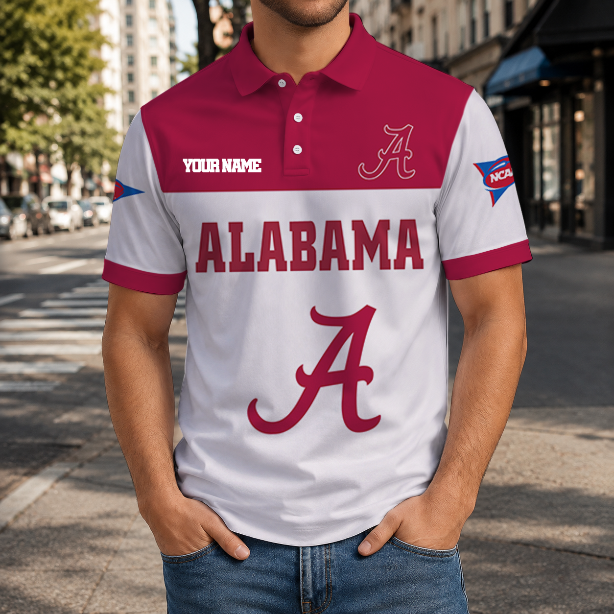 EXCLUSIVE EDITION - NEW CUSTOMIZED NCAA FBS08 ABC ALABAMA CRIMSON TIDE POLO SHIRT, ZIP POLO SHIRT & T-SHIRTS