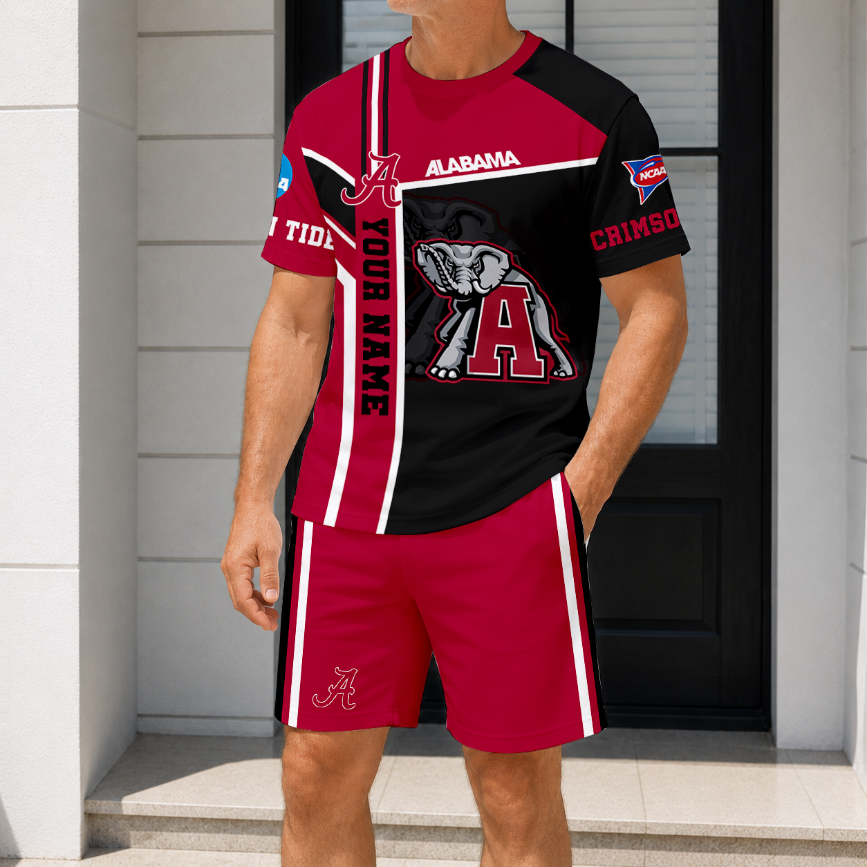ELITE EDITION - NEW CUSTOMIZED NCAA FBS08 ABC ALABAMA CRIMSON TIDE TIDE T-SHIRT & SHORT PANTS SET