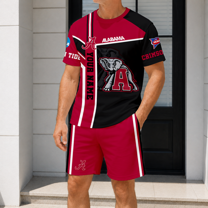 ELITE EDITION - NEW CUSTOMIZED NCAA FBS08 ABC ALABAMA CRIMSON TIDE TIDE T-SHIRT & SHORT PANTS SET