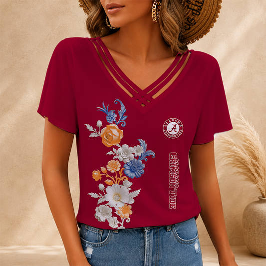 [FAN FAVORITE] NEW CUSTOMIZED NCAA FBS08 ABC ALABAMA CRIMSON TIDE V-NECK SHIRT