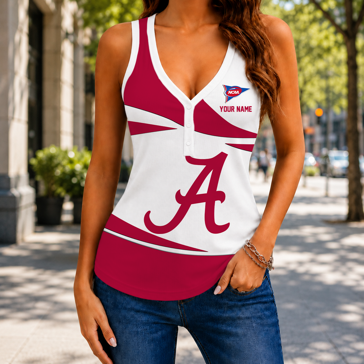 LIMITED EDITION - NEW CUSTOMIZED NCAA FBS08 ABC ALABAMA CRIMSON TIDE WOMEN'S V-NECK TANK TOP