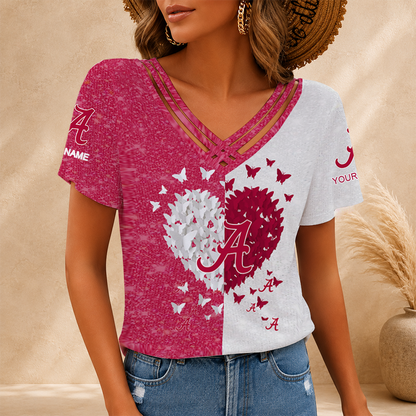 [FAN FAVORITE] NEW CUSTOMIZED NCAA FBS08 ABC ALABAMA CRIMSON TIDE V-NECK SHIRT