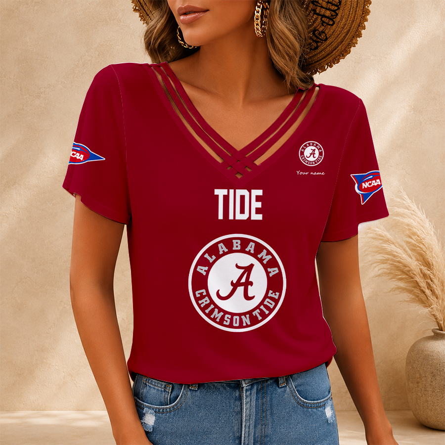 [FAN FAVORITE] NEW CUSTOMIZED NCAA FBS08 ABC ALABAMA CRIMSON TIDE V-NECK SHIRT