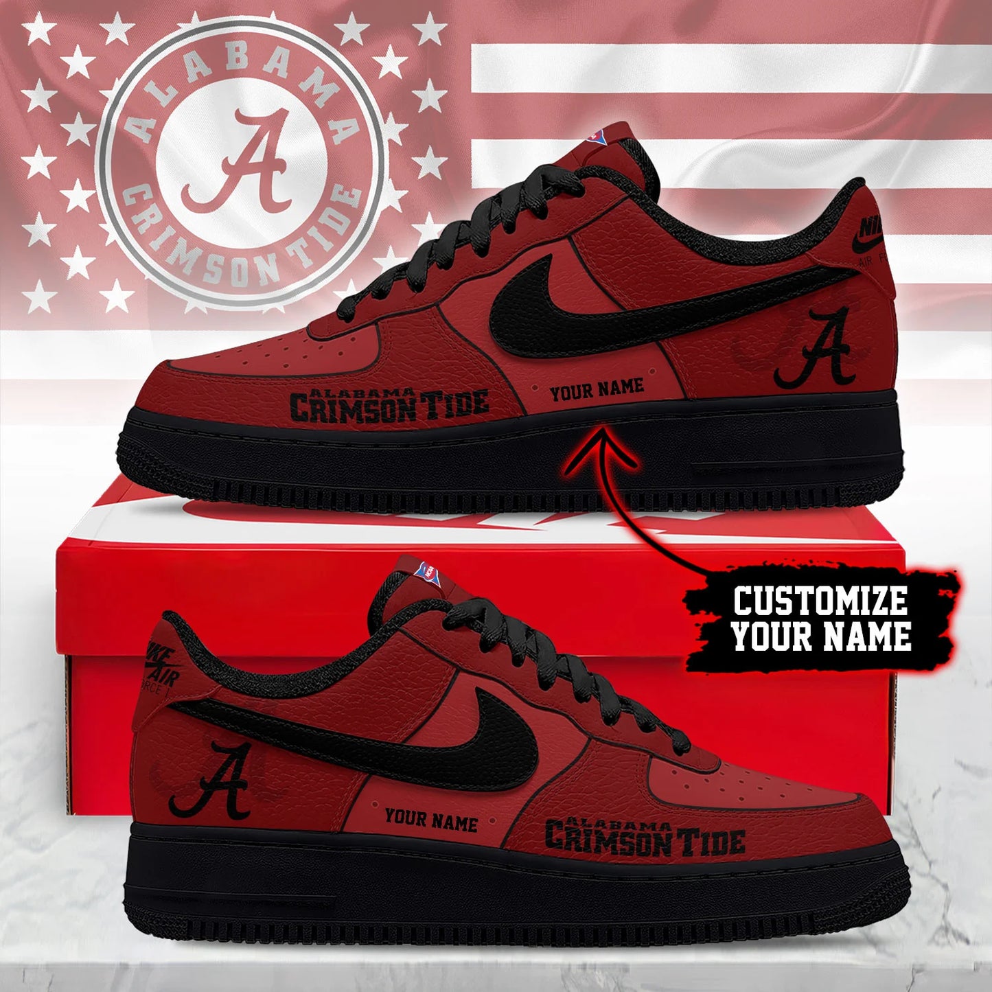 ELITE EDITION - NEW CUSTOMIZED NCAA FBS08 ABC ALABAMA CRIMSON TIDE AF1 SHOES