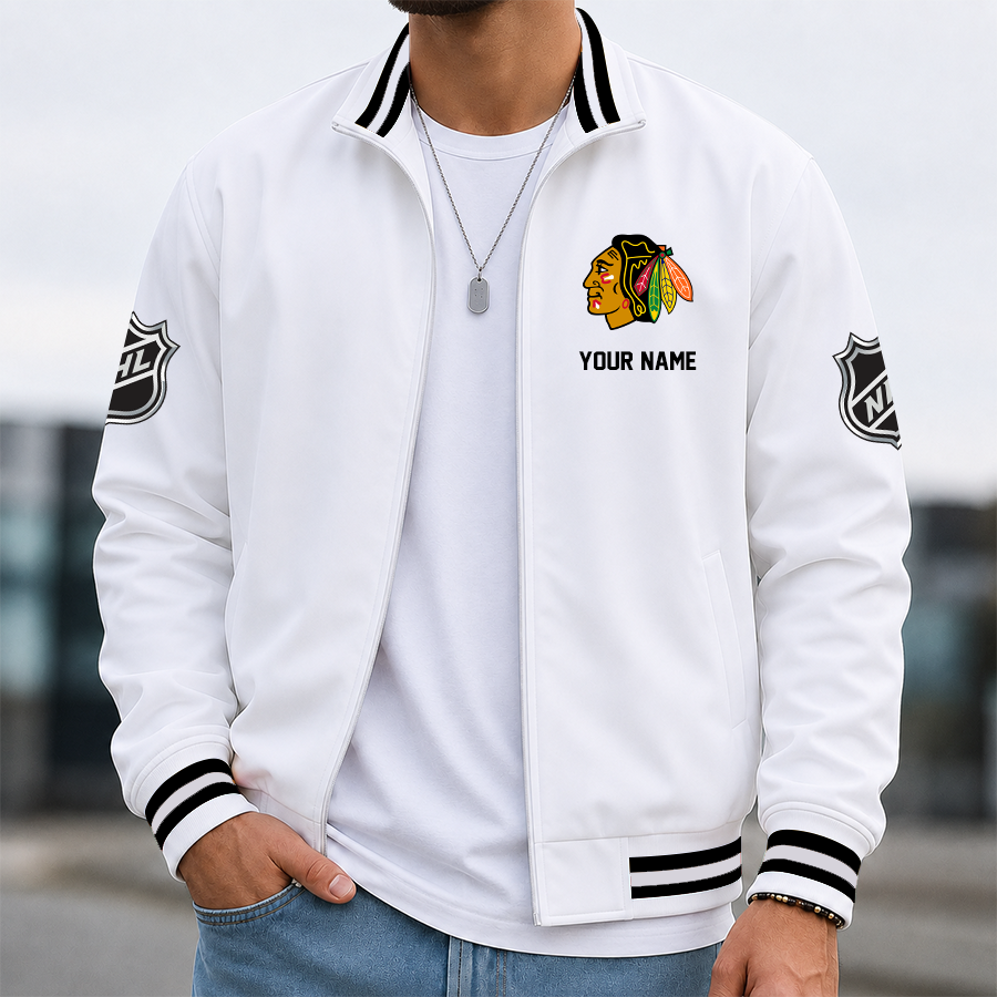[SUPER SALE] NEW CUSTOMIZED NHL08 CBH CHICAGO BLACKHAWKS MULTICOLOR MEN'S CASUAL JACKET