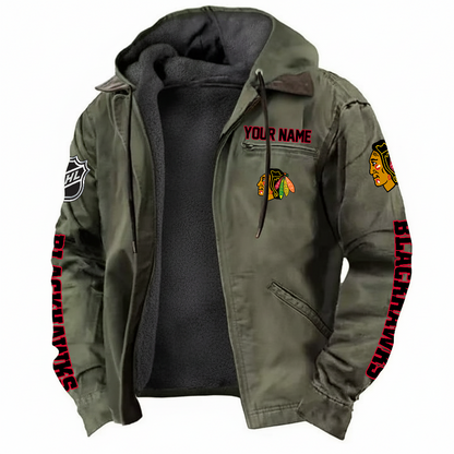 LIMITED EDITION - NEW CUSTOMIZED NHL08 CBH CHICAGO BLACKHAWKS HOODED CARDIGAN JACKET