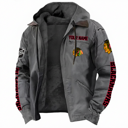 LIMITED EDITION - NEW CUSTOMIZED NHL08 CBH CHICAGO BLACKHAWKS HOODED CARDIGAN JACKET