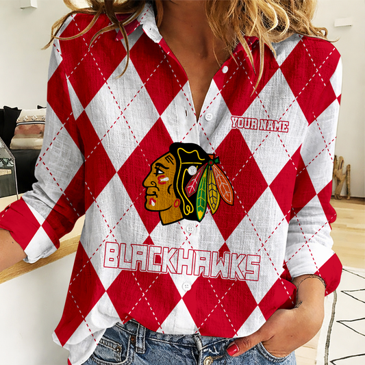 LIMITED EDITION - NEW CUSTOMIZED NHL08 CBH CHICAGO BLACKHAWKS WOMEN CASUAL SHIRT FOR FAN