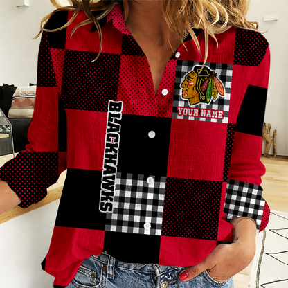 LIMITED EDITION - NEW CUSTOMIZED NHL08 CBH CHICAGO BLACKHAWKS WOMEN CASUAL SHIRT FOR FAN