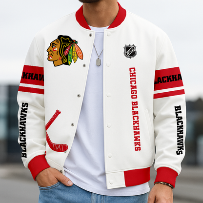 LIMITED EDITION - NEW CUSTOMIZED NHL08 CBH CHICAGO BLACKHAWKS BASEBALL JACKET, SATIN VARSITY JACKET