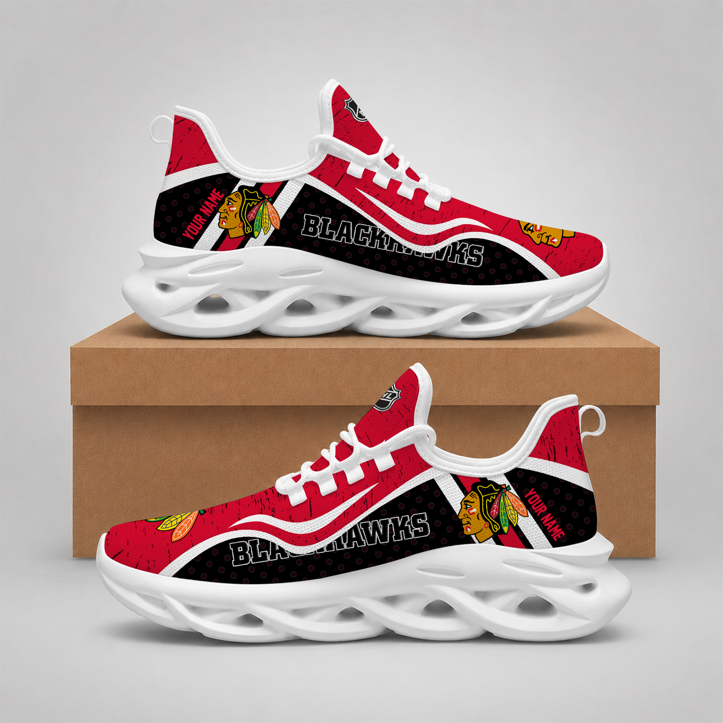 VIRAL EDITION - NEW CUSTOMIZED NHL08 CBH CHICAGO BLACKHAWKS CLUNKY SNEAKERS
