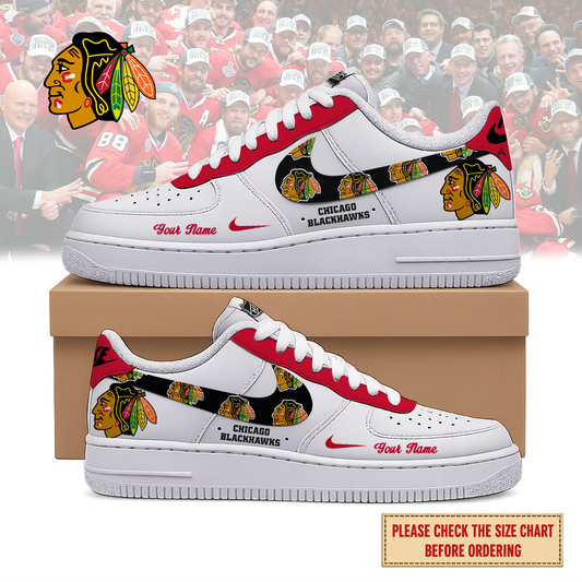 EXCLUSIVE EDITION - NEW CUSTOMIZED NHL08 CBH CHICAGO BLACKHAWKS AF1 SHOES
