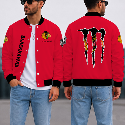 EXCLUSIVE EDITION - NEW CUSTOMIZED NHL08 CBH CHICAGO BLACKHAWKS SATIN VARSITY JACKET & BASEBALL JACKET