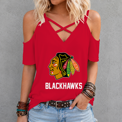 LIMITED EDITION - NEW CUSTOMIZED NHL08 CBH CHICAGO BLACKHAWKS CRISS CROSS V-NECK TOP