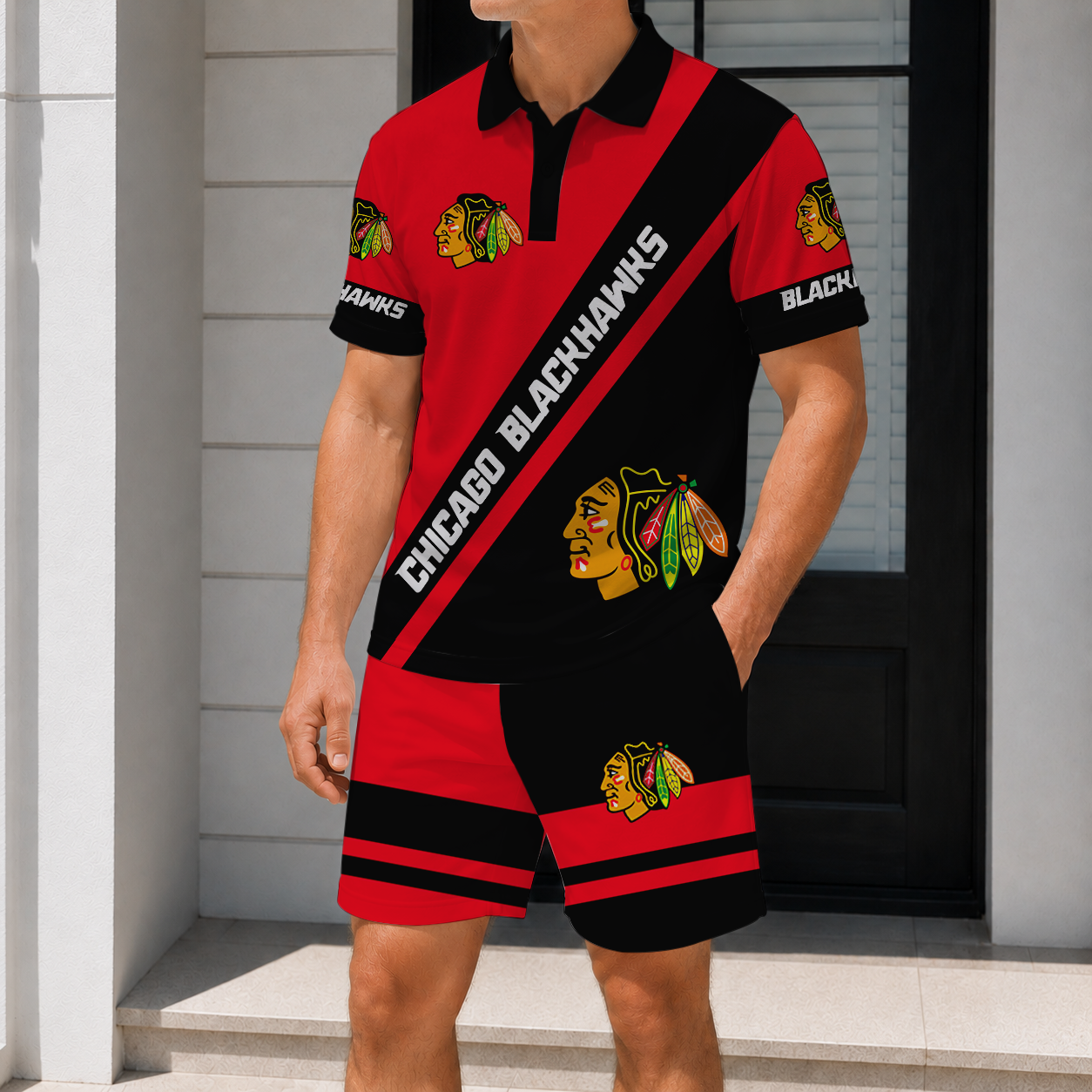 LIMITED EDITION - NEW CUSTOMIZED NHL08 CBH CHICAGO BLACKHAWKS POLO & SHORT PANTS SET