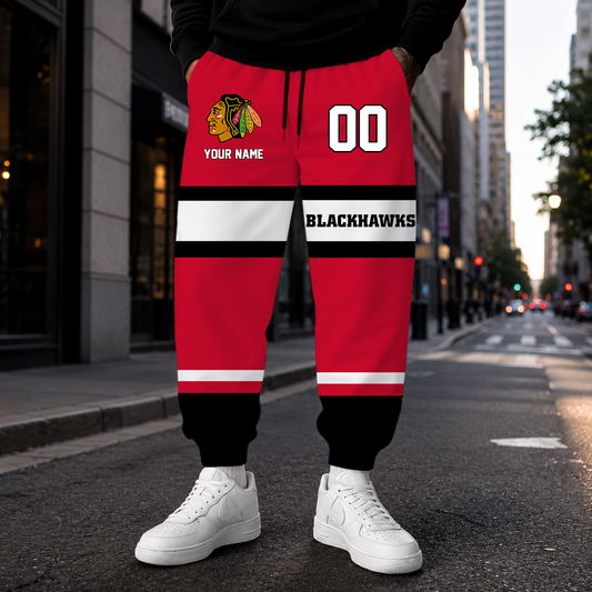 VIRAL EDITION - NEW CUSTOMIZED NHL08 CBH CHICAGO BLACKHAWKS SWEATPANTS