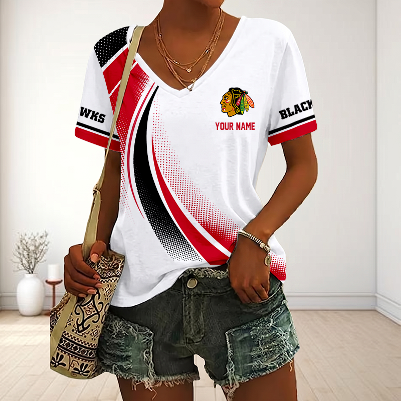 LIMITED EDITION - NEW CUSTOMIZED NHL08 CBH CHICAGO BLACKHAWKS V-NECK FEMALE SHIRT