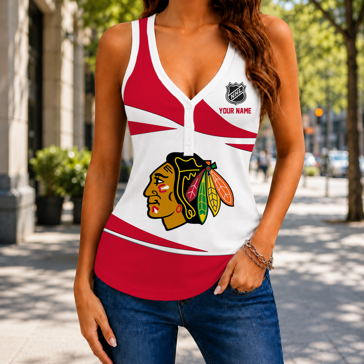 LIMITED EDITION - NEW CUSTOMIZED NHL08 CBH CHICAGO BLACKHAWKS WOMEN'S V-NECK TANK TOP