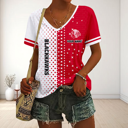 LIMITED EDITION - NEW CUSTOMIZED NHL08 CBH CHICAGO BLACKHAWKS V-NECK FEMALE SHIRT