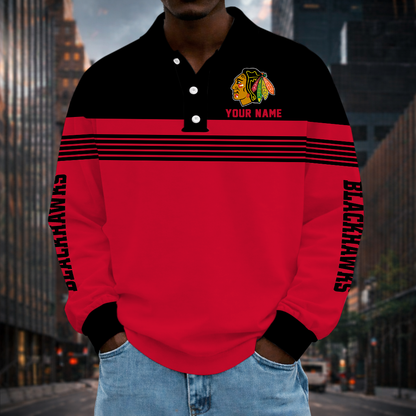 SPECIAL EDITION - NEW CUSTOMIZED NHL08 CBH CHICAGO BLACKHAWKS MEN LONG SLEEVE POLO
