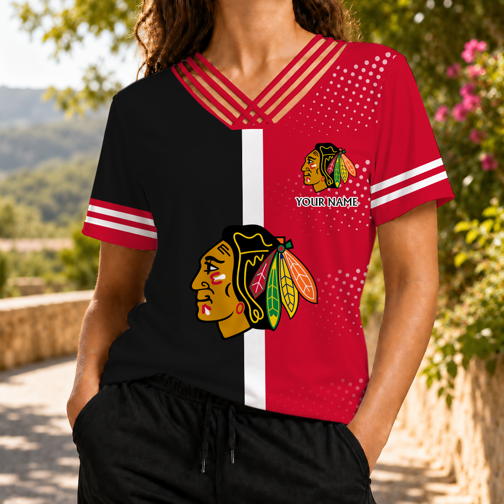 ELITE EDITION - NEW CUSTOMIZED NHL08 CBH CHICAGO BLACKHAWKS V-NECK SHIRT