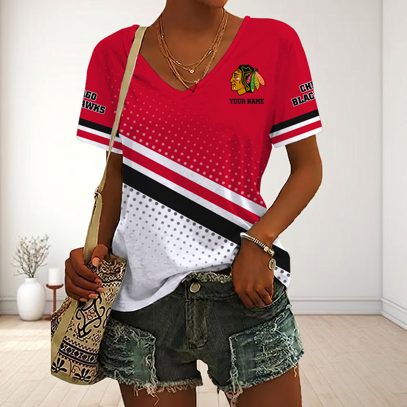 LIMITED EDITION - NEW CUSTOMIZED NHL08 CBH CHICAGO BLACKHAWKS V-NECK FEMALE SHIRT