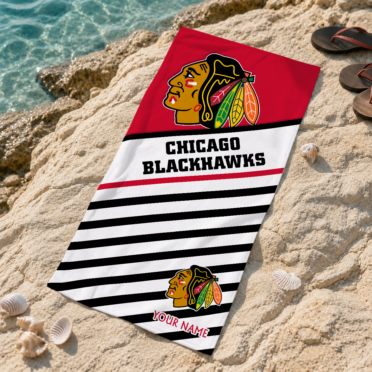 LIMITED EDITION - NEW CUSTOMIZED NHL08 CBH CHICAGO BLACKHAWKS BEACH TOWEL