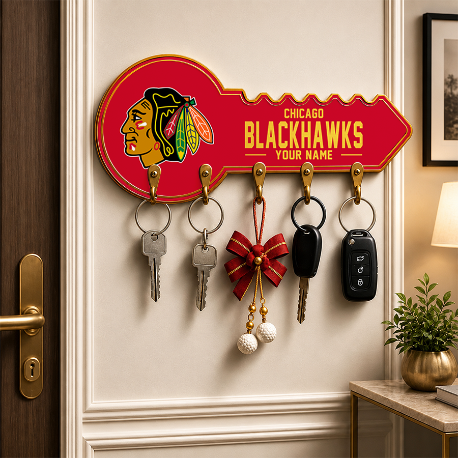 [SUPER SALE] NEW CUSTOMIZED NHL08 CBH CHICAGO BLACKHAWKS WALL KEY HOLDER FOR HOME