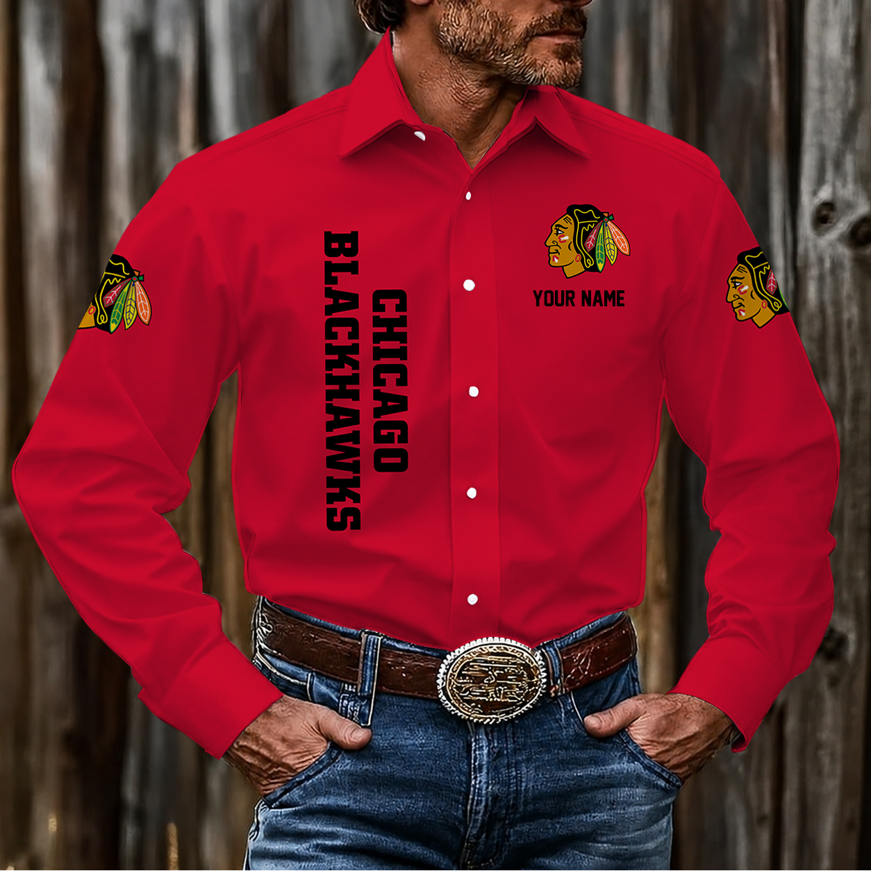 LIMITED EDITION - NEW CUSTOMIZED NHL08 CBH CHICAGO BLACKHAWKS MEN'S LONG SLEEVE BUTTON-UP SHIRT