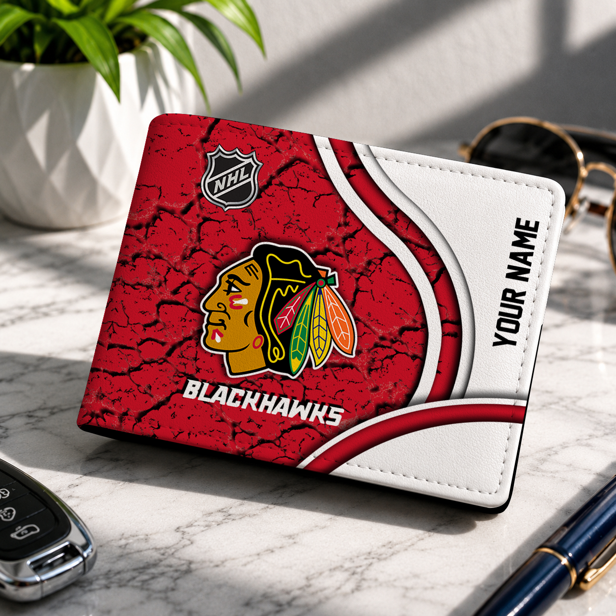 FINAL CLEARANCE - NEW CUSTOMIZED NHL08 CBH CHICAGO BLACKHAWKS LEATHER WALLET