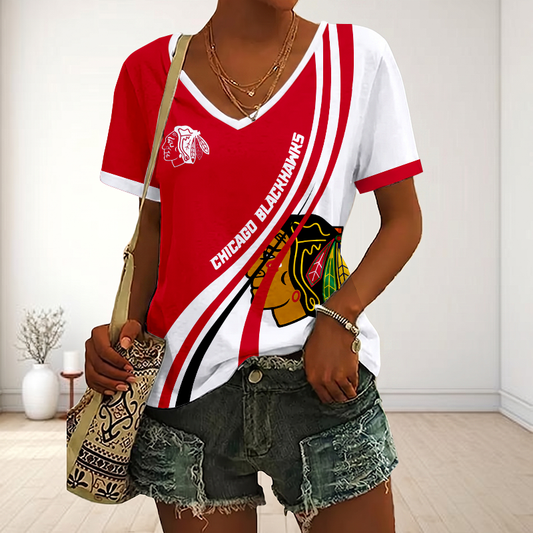 LIMITED EDITION - NEW CUSTOMIZED NHL08 CBH CHICAGO BLACKHAWKS V-NECK FEMALE SHIRT