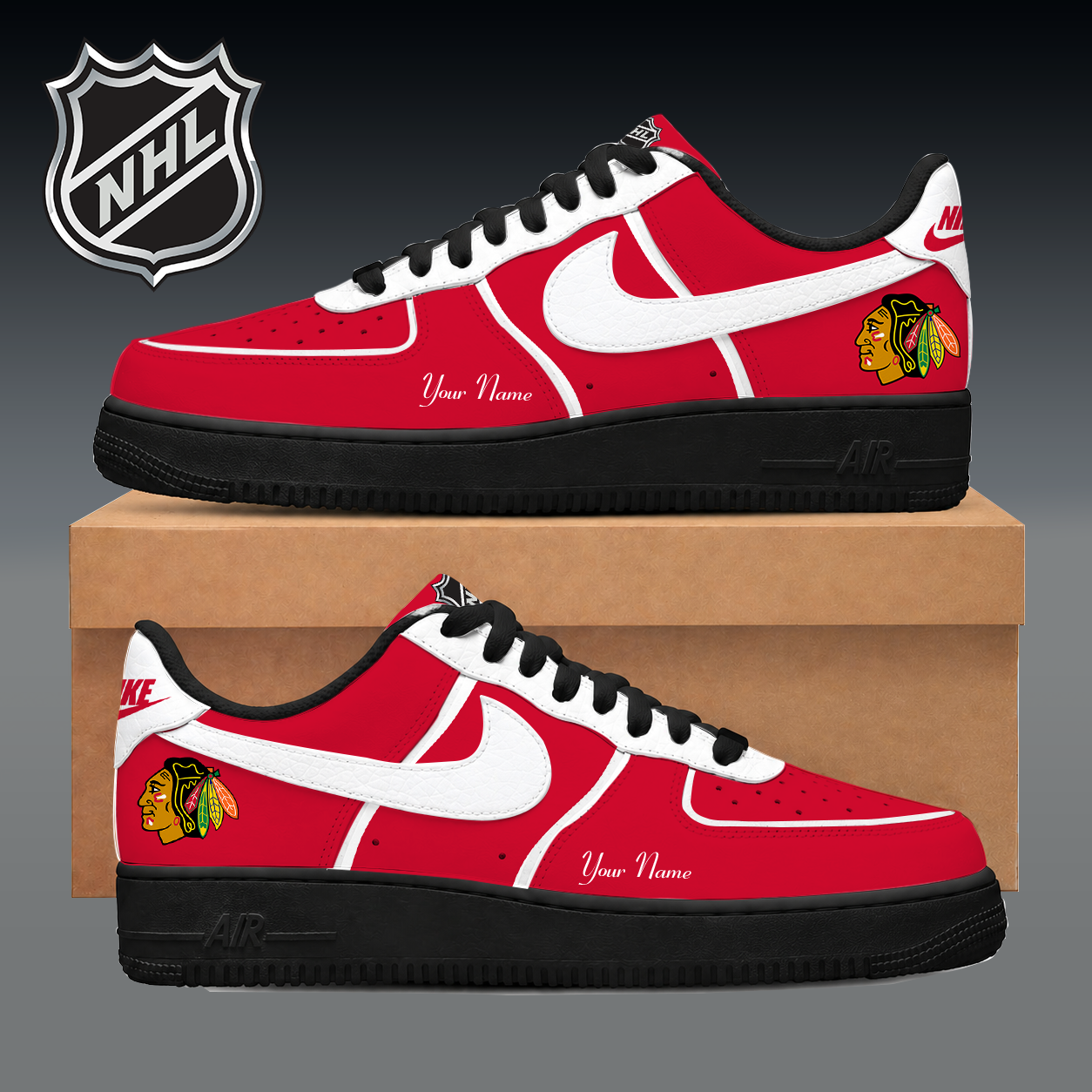 LIMITED EDITION - NEW CUSTOMIZED NHL08 CBH CHICAGO BLACKHAWKS AF1 SNEAKER