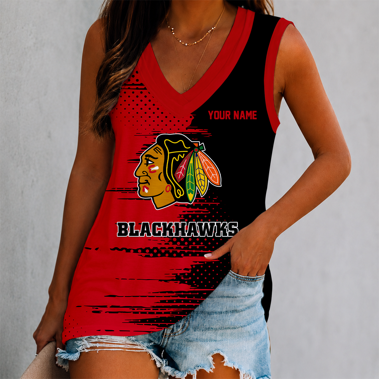 LIMITED EDITION - NEW CUSTOMIZED NHL08 CBH CHICAGO BLACKHAWKS WOMEN'S V-NECK TANK TOP