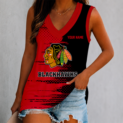 LIMITED EDITION - NEW CUSTOMIZED NHL08 CBH CHICAGO BLACKHAWKS WOMEN'S V-NECK TANK TOP