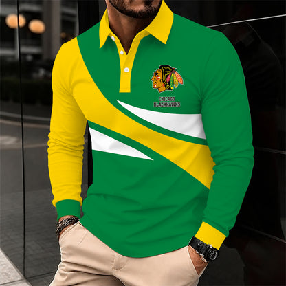 [SUPER SALE] NEW CUSTOMIZED NHL08 CBH CHICAGO BLACKHAWKS MEN LONG SLEEVE POLO