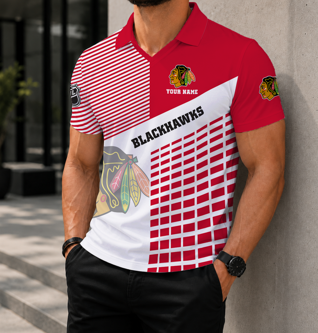 VIRAL EDITION - NEW CUSTOMIZED NHL08 CBH CHICAGO BLACKHAWKS POLO SHIRT