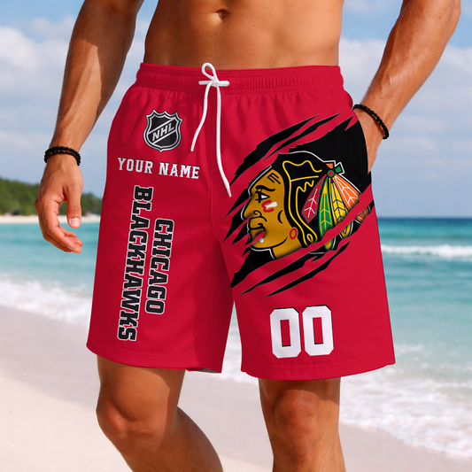 LIMITED EDITION - NEW CUSTOMIZED NHL08 CBH CHICAGO BLACKHAWKS SHORT PANTS