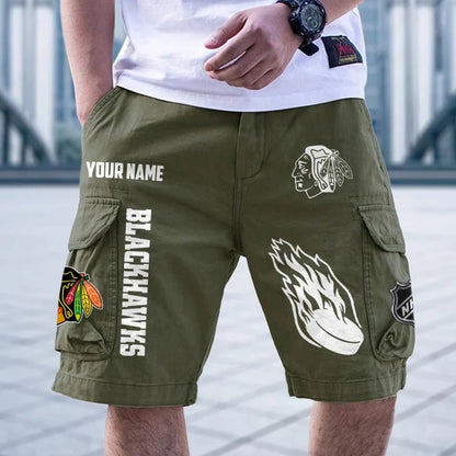 [SUPER SALE] NEW CUSTOMIZED NHL08 CBH CHICAGO BLACKHAWKS CARGO SHORTS