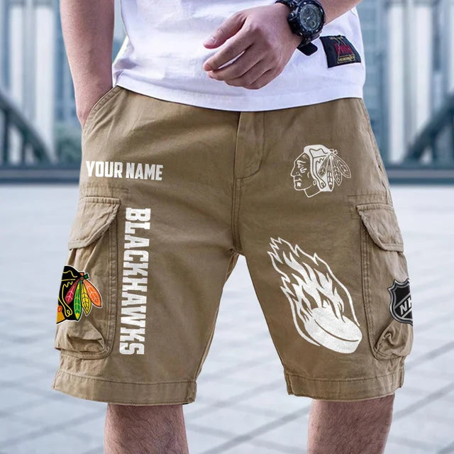 [SUPER SALE] NEW CUSTOMIZED NHL08 CBH CHICAGO BLACKHAWKS CARGO SHORTS