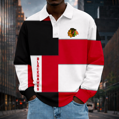 LIMITED EDITION - NEW CUSTOMIZED NHL08 CBH CHICAGO BLACKHAWKS  MEN LONG SLEEVE POLO