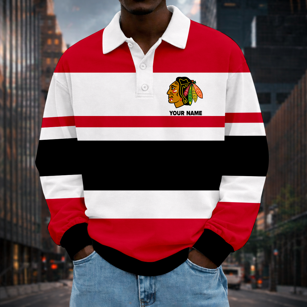 LIMITED EDITION - NEW CUSTOMIZED NHL08 CBH CHICAGO BLACKHAWKS  MEN LONG SLEEVE POLO