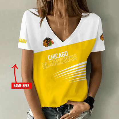 [SUPER SALE] NEW CUSTOMIZED NHL08 CBH CHICAGO BLACKHAWKS V-NECK FEMALE SHIRT