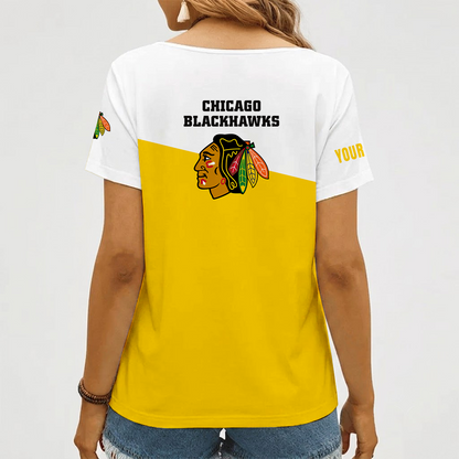 [SUPER SALE] NEW CUSTOMIZED NHL08 CBH CHICAGO BLACKHAWKS V-NECK FEMALE SHIRT